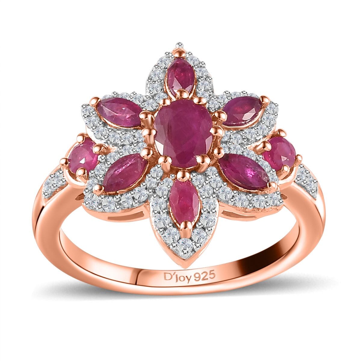 Premium Montepuez Ruby and White Zircon Floral Ring in Vermeil Rose Gold Over Sterling Silver (Size 6.0) 1.85 ctw image number 0