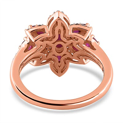 D'Joy Montepuez Ruby and White Zircon 1.85 ctw Floral Ring in Vermeil Rose Gold Over Sterling Silver (Size 6.0)