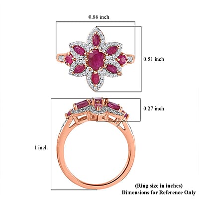 D'Joy Montepuez Ruby and White Zircon 1.85 ctw Floral Ring in Vermeil Rose Gold Over Sterling Silver (Size 6.0)