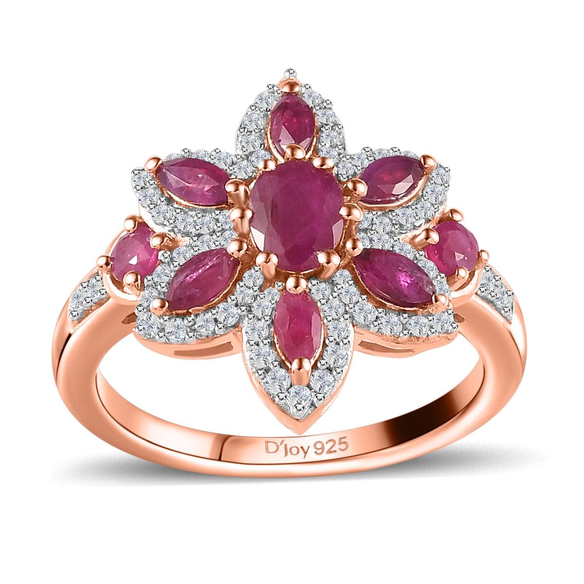 Buy Montepuez Ruby and White Zircon 1.85 ctw Floral Ring in