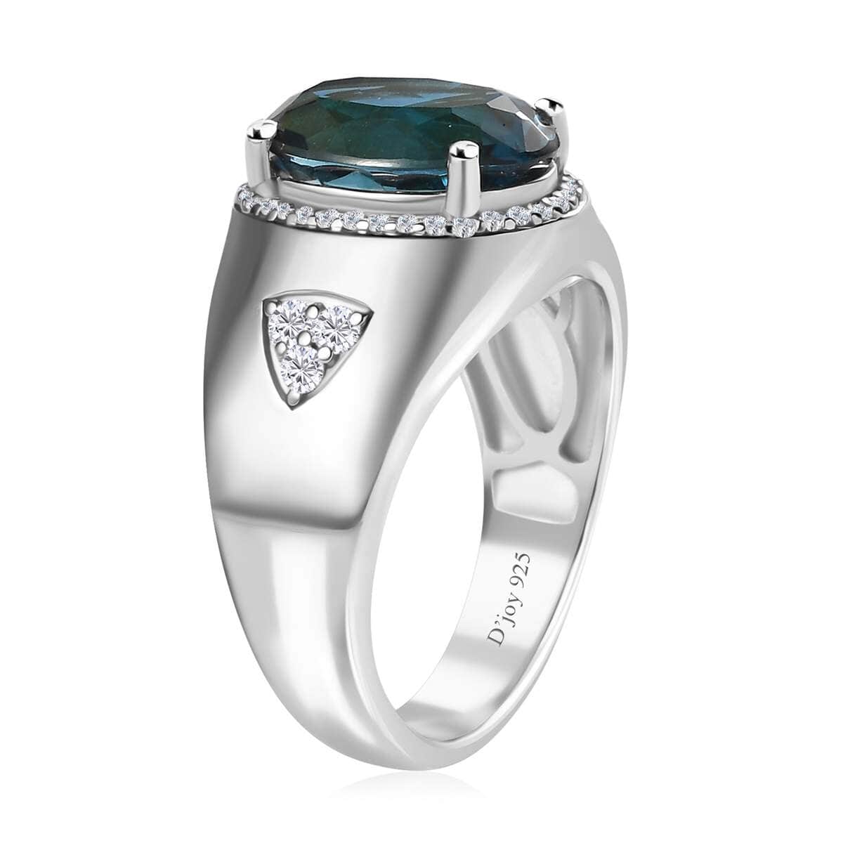 London Blue Topaz, Moissanite Men's Ring in Platinum Over Sterling Silver (Size 10.0) 8.10 ctw image number 3