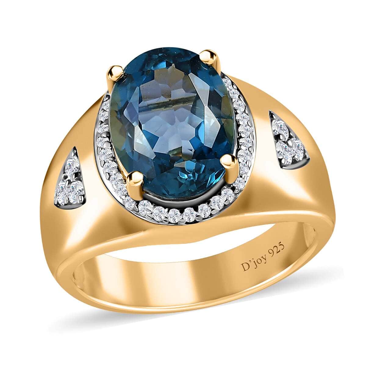 London Blue Topaz and Moissanite Men's Ring in Vermeil Yellow Gold Over Sterling Silver (Size 12.0) 8.10 ctw image number 0