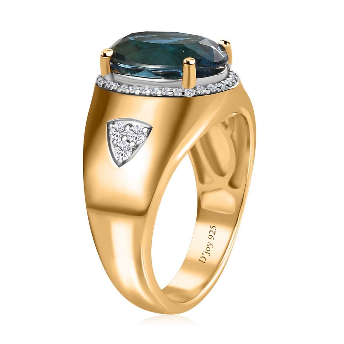 London Blue Topaz and Moissanite Men's Ring in Vermeil Yellow Gold Over Sterling Silver (Size 12.0) 8.10 ctw image number 3