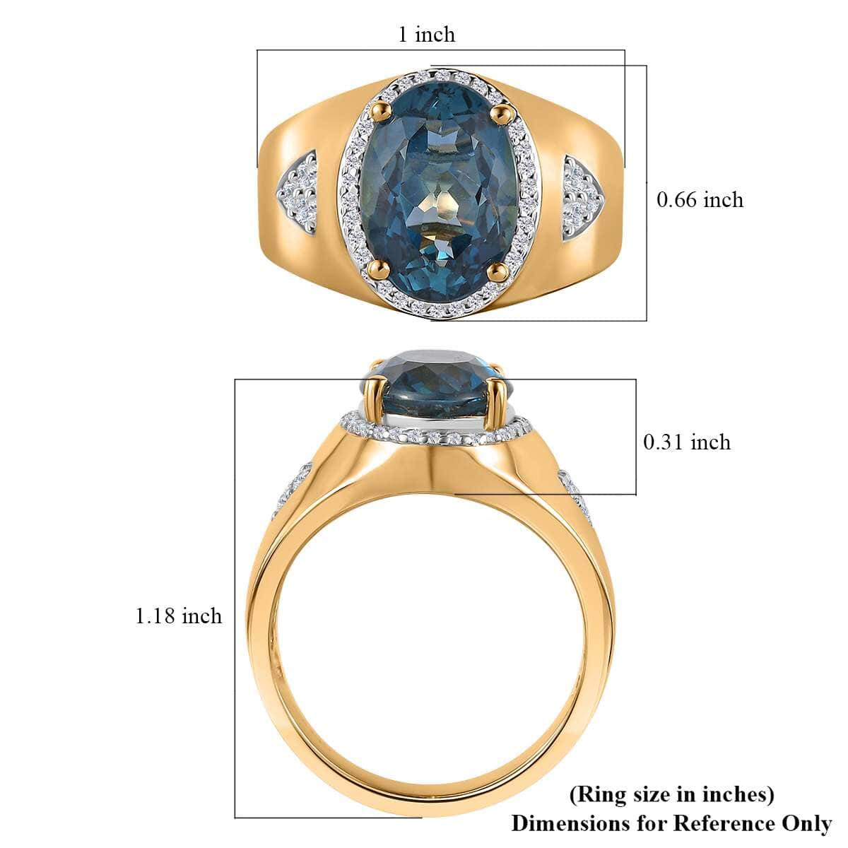 London Blue Topaz and Moissanite Men's Ring in Vermeil Yellow Gold Over Sterling Silver (Size 12.0) 8.10 ctw image number 5