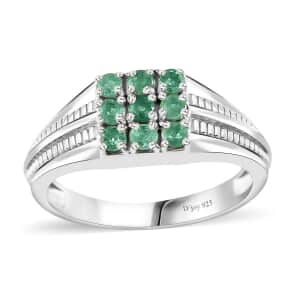 Boyaca Colombian Emerald Men's Ring in Platinum Over Sterling Silver (Size 10.0) 0.65 ctw