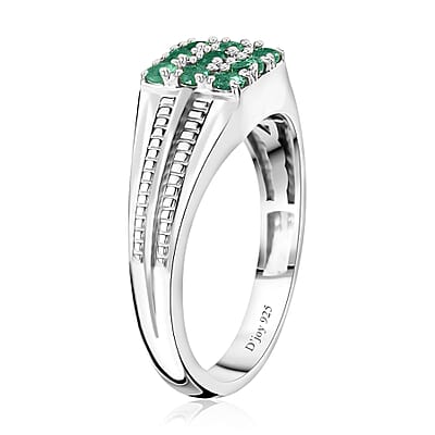 Boyaca Colombian Emerald Men's Ring in Platinum Over Sterling Silver (Size 10.0) 0.65 ctw