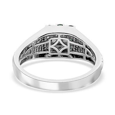 Boyaca Colombian Emerald Men's Ring in Platinum Over Sterling Silver (Size 10.0) 0.65 ctw