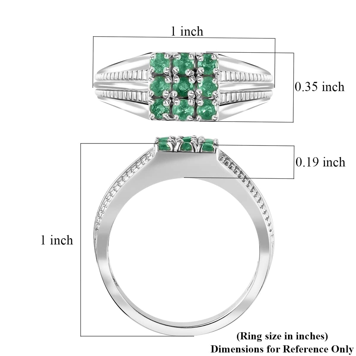 Boyaca Colombian Emerald Men's Ring in Platinum Over Sterling Silver (Size 10.0) 0.65 ctw image number 5