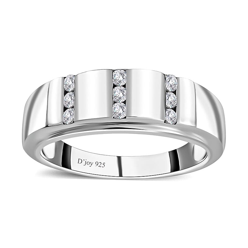 Moissanite Men's Ring in Platinum Over Sterling Silver (Size 10.0) 0.25 ctw