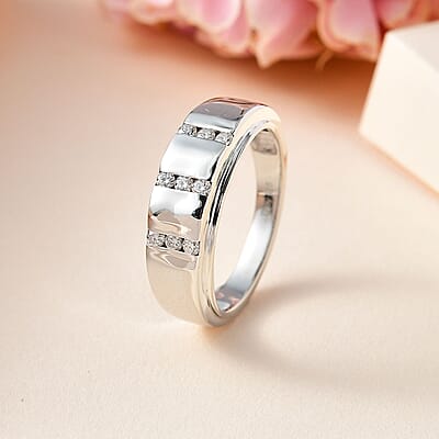 Moissanite Men's Ring in Platinum Over Sterling Silver (Size 10.0) 0.25 ctw
