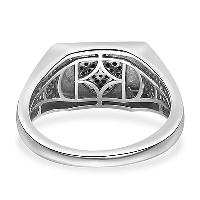 Thai Black Spinel Ace of Spades Card Signet Ring in Platinum Over Sterling Silver (Size 10.0) 0.25 ctw