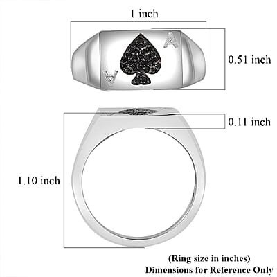 Thai Black Spinel Ace of Spades Card Signet Ring in Platinum Over Sterling Silver (Size 10.0) 0.25 ctw