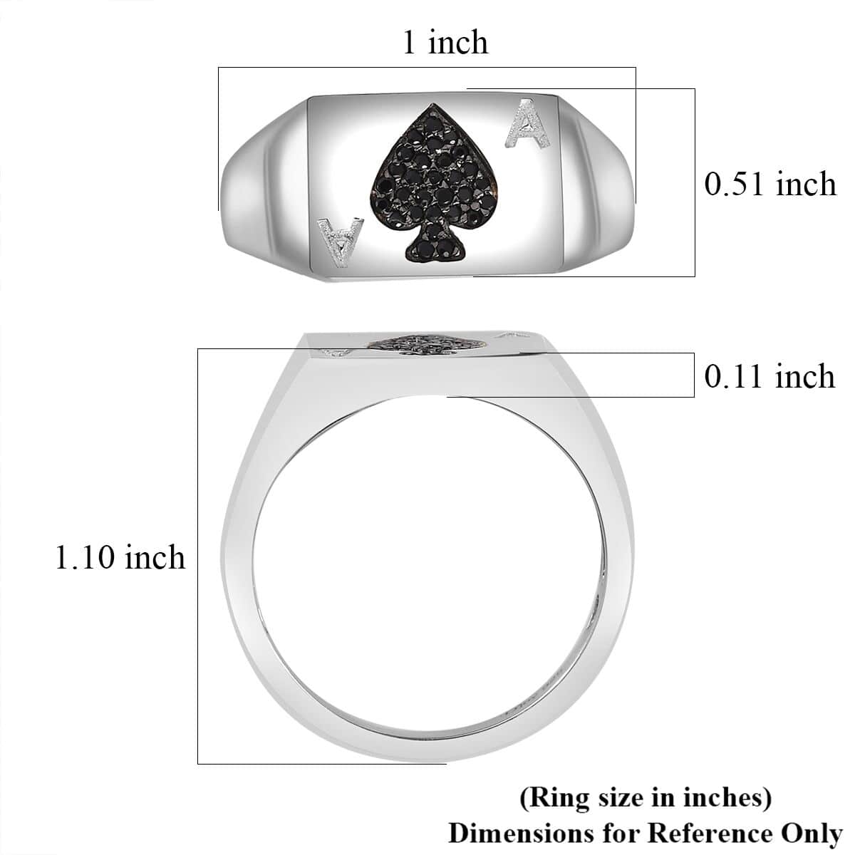 Thai Black Spinel Ace of Spades Card Signet Ring in Platinum Over Sterling Silver (Size 11.0) 0.25 ctw image number 5