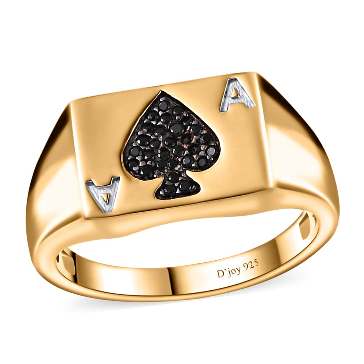 Thai Black Spinel Deck of Cards Spade Symbol Signet Men's Ring in Vermeil Yellow Gold Over Sterling Silver (Size 10.0) 0.25 ctw image number 0