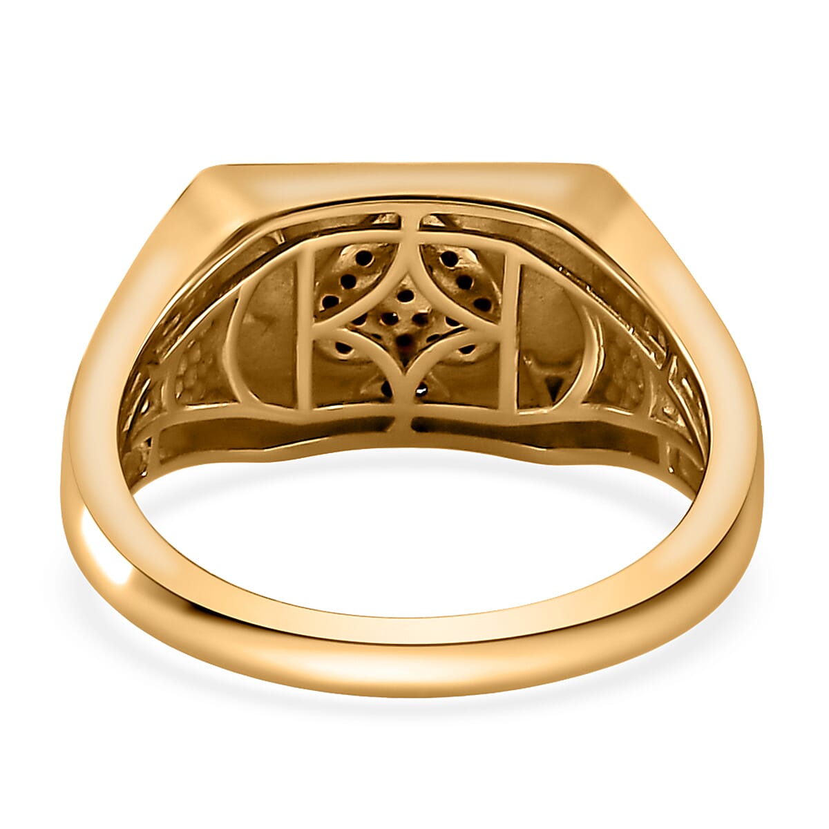 Thai Black Spinel Deck of Cards Spade Symbol Signet Men's Ring in Vermeil Yellow Gold Over Sterling Silver (Size 10.0) 0.25 ctw