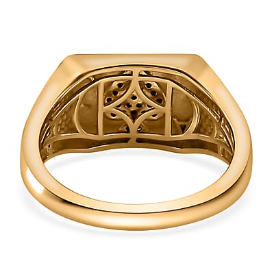 Thai Black Spinel Deck of Cards Spade Symbol Signet Men's Ring in Vermeil Yellow Gold Over Sterling Silver (Size 10.0) 0.25 ctw