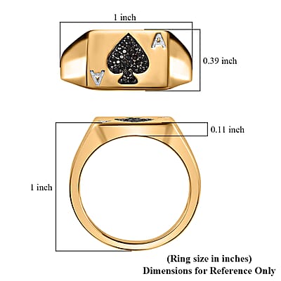 Thai Black Spinel Deck of Cards Spade Symbol Signet Men's Ring in Vermeil Yellow Gold Over Sterling Silver (Size 10.0) 0.25 ctw