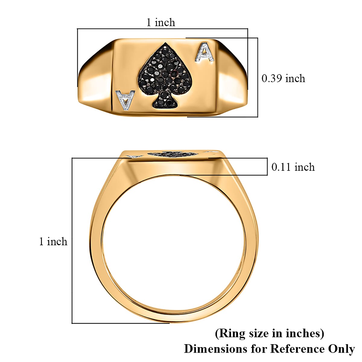Thai Black Spinel Deck of Cards Spade Symbol Signet Men's Ring in Vermeil Yellow Gold Over Sterling Silver (Size 13.0) 0.25 ctw image number 5