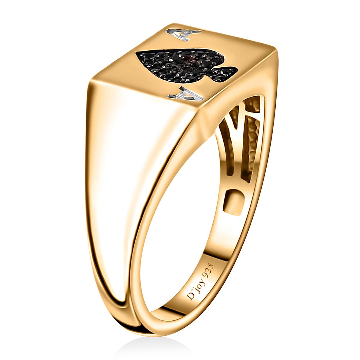 Thai Black Spinel Deck of Cards Spade Symbol Signet Men's Ring in Vermeil Yellow Gold Over Sterling Silver (Size 14.0) 0.25 ctw image number 3