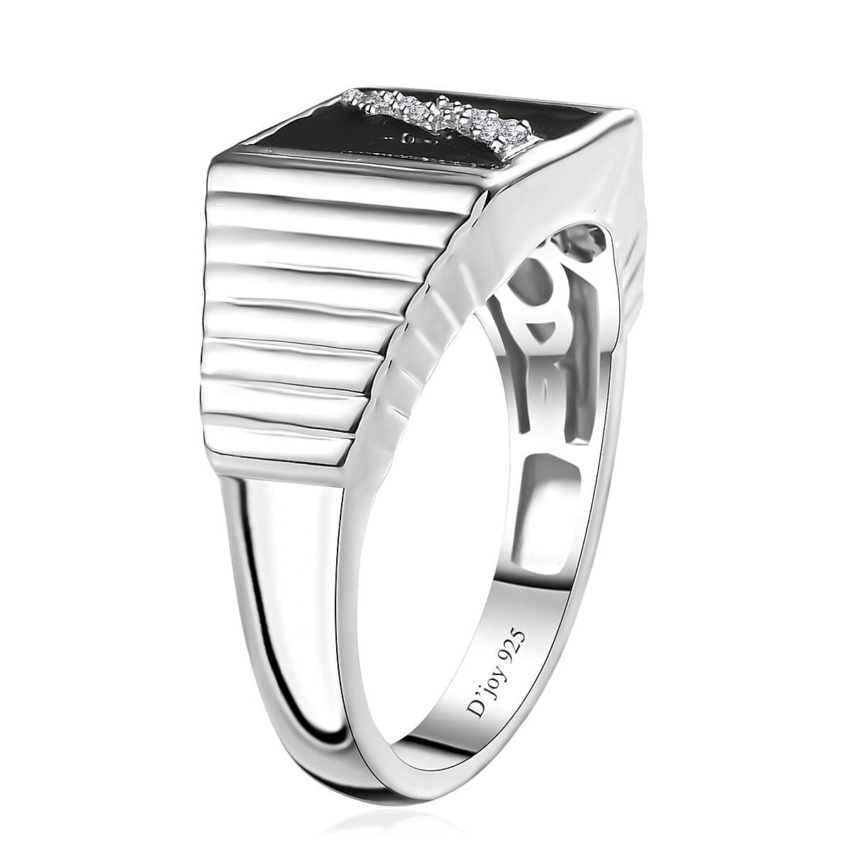 Moissanite Men's Lightning Signet Ring in Platinum Over Sterling Silver (Size 10.0) 0.10 ctw