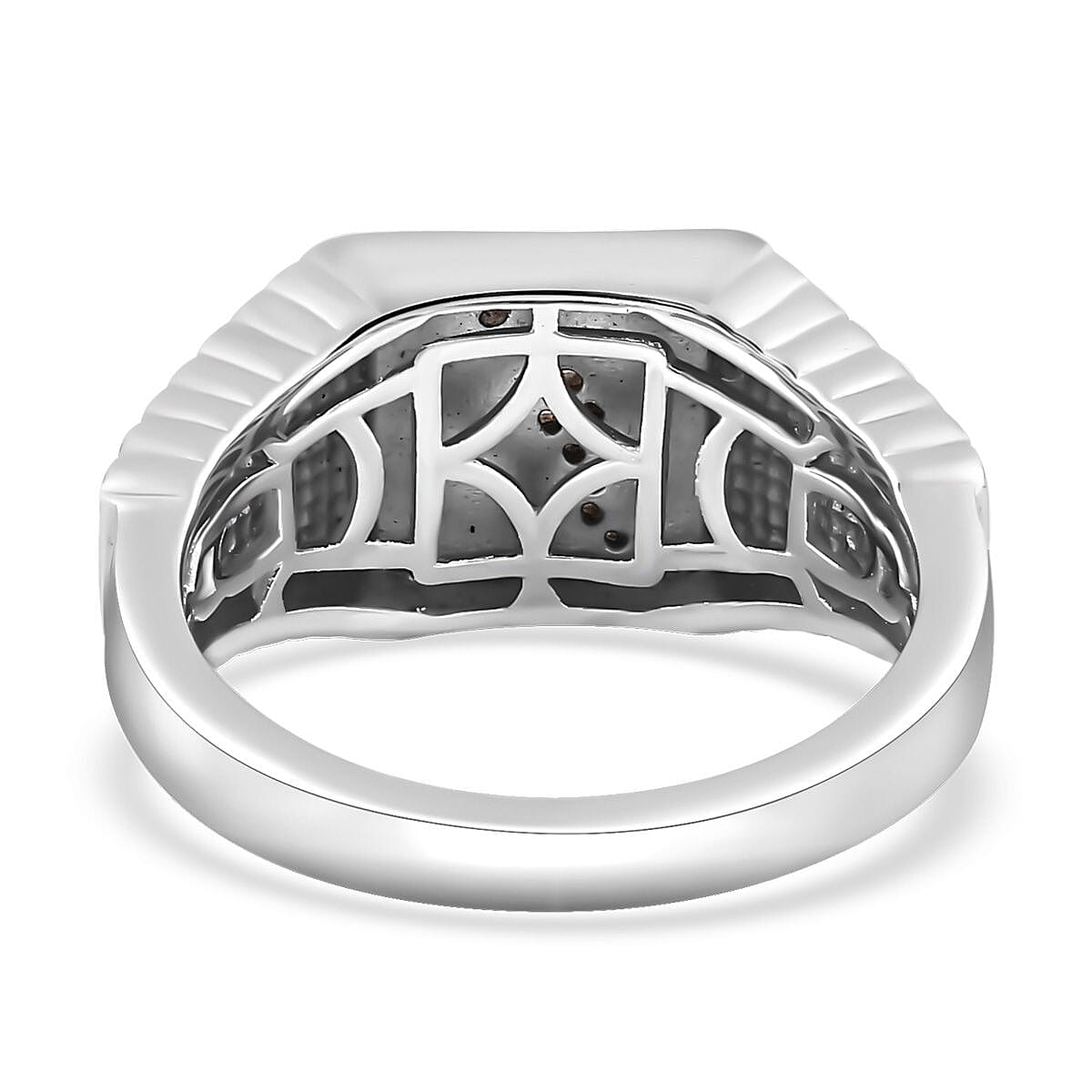 Moissanite Men's Lightning Signet Ring in Platinum Over Sterling Silver (Size 10.0) 0.10 ctw