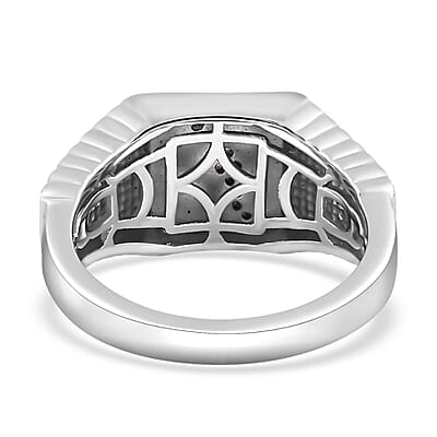 Moissanite Men's Lightning Signet Ring in Platinum Over Sterling Silver (Size 10.0) 0.10 ctw