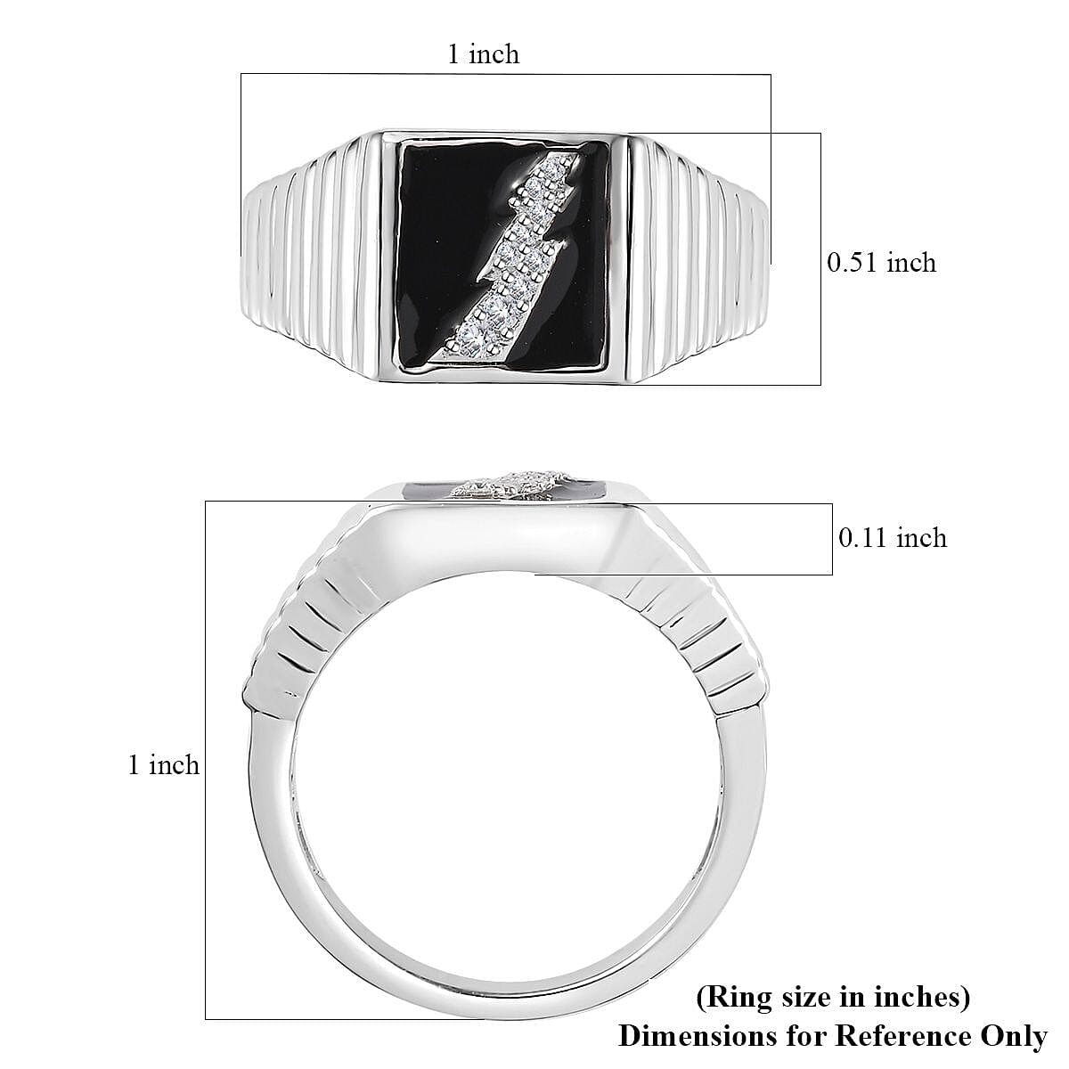 Moissanite Men's Lightning Signet Ring in Platinum Over Sterling Silver (Size 10.0) 0.10 ctw
