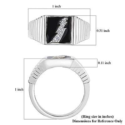 Moissanite Men's Lightning Signet Ring in Platinum Over Sterling Silver (Size 10.0) 0.10 ctw
