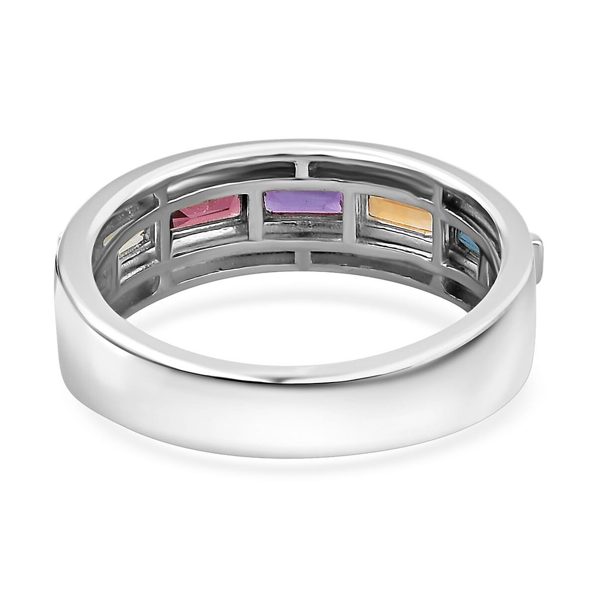 Multi Gemstone Men's Ring in Platinum Over Sterling Silver (Size 10.0) 1.20 ctw