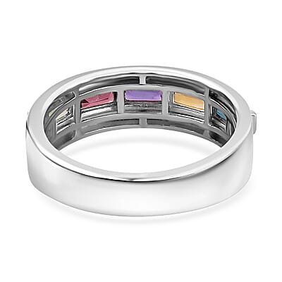 Multi Gemstone Men's Ring in Platinum Over Sterling Silver (Size 10.0) 1.20 ctw