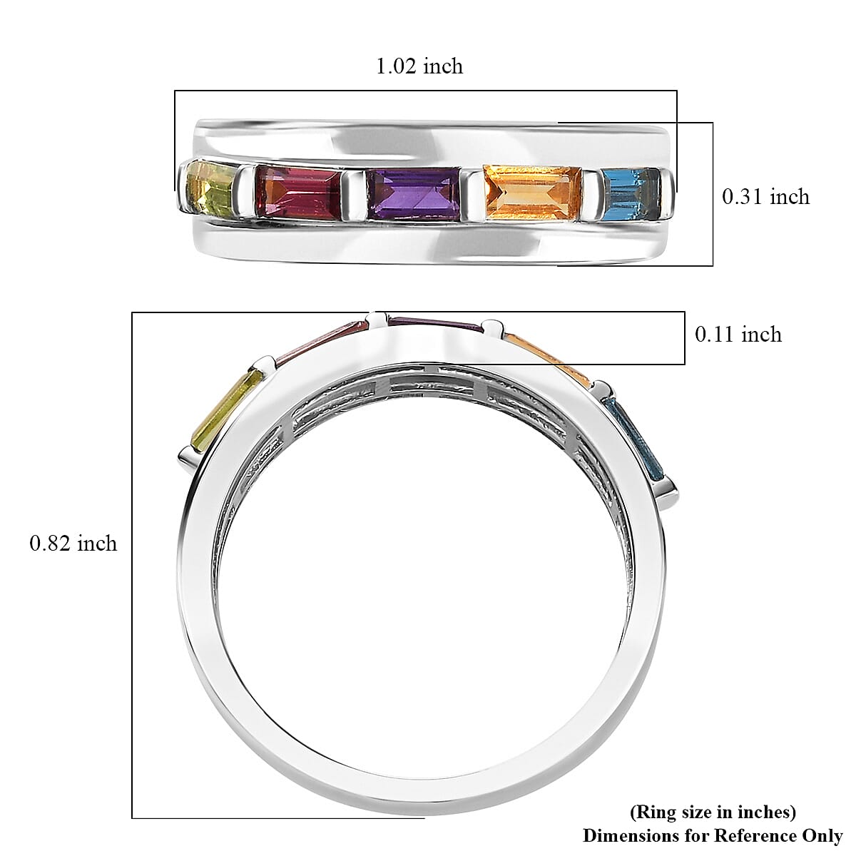 Multi Gemstone Men's Ring in Platinum Over Sterling Silver (Size 10.0) 1.20 ctw