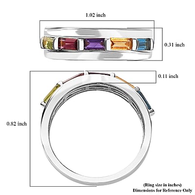 Multi Gemstone Men's Ring in Platinum Over Sterling Silver (Size 10.0) 1.20 ctw