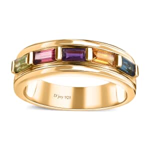 Multi Gemstone Men's Ring in Vermeil Yellow Gold Over Sterling Silver (Size 11.0) 1.20 ctw