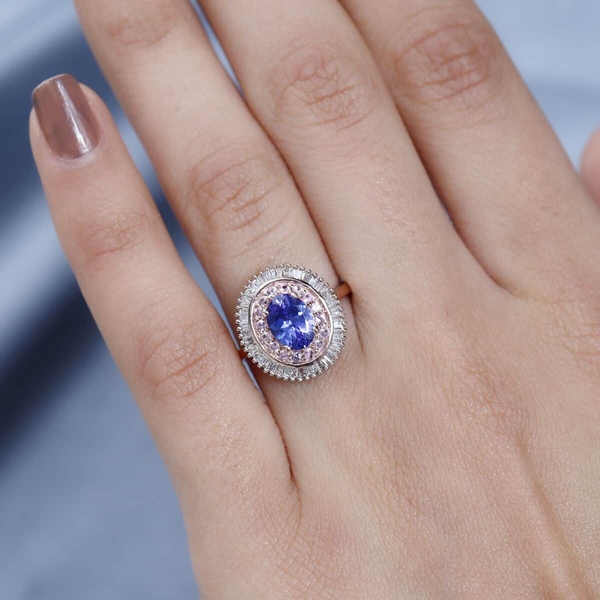 AAA Tanzanite, Madagascar Pink Sapphire and Diamond Ring in Vermeil Rose Gold Over Sterling Silver (Size 6.0) 1.50 ctw image number 2