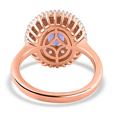 AAA Tanzanite, Madagascar Pink Sapphire and Diamond 1.50 ctw Double Halo Ring in Vermeil Rose Gold Over Sterling Silver (Size 6.0)