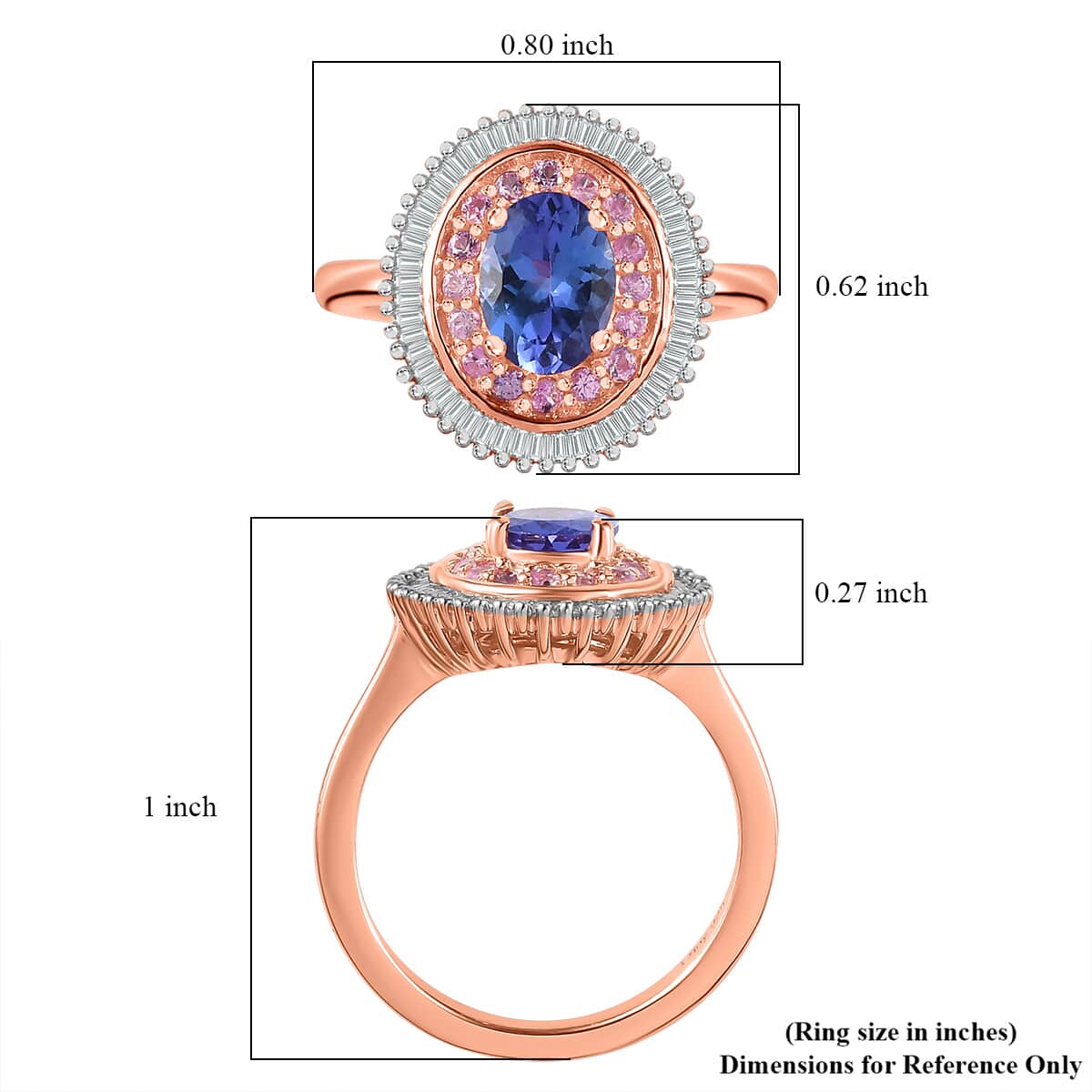 AAA Tanzanite, Madagascar Pink Sapphire and Diamond Ring in Vermeil Rose Gold Over Sterling Silver (Size 6.0) 1.50 ctw image number 5