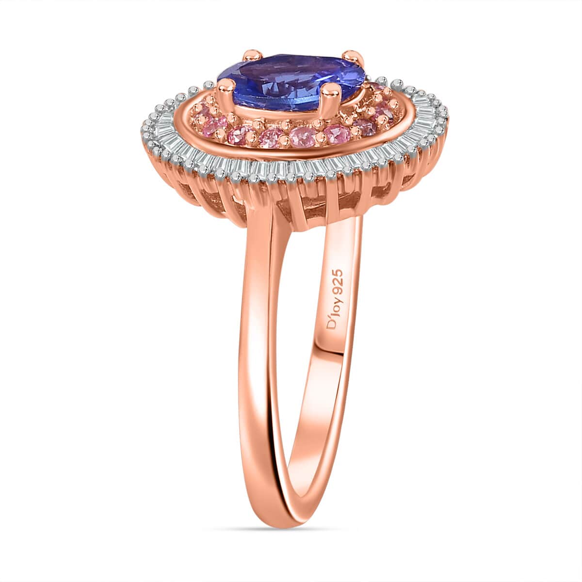 AAA Tanzanite, Madagascar Pink Sapphire and Diamond Double Halo Ring in Vermeil Rose Gold Over Sterling Silver (Size 7.0) 1.50 ctw image number 3