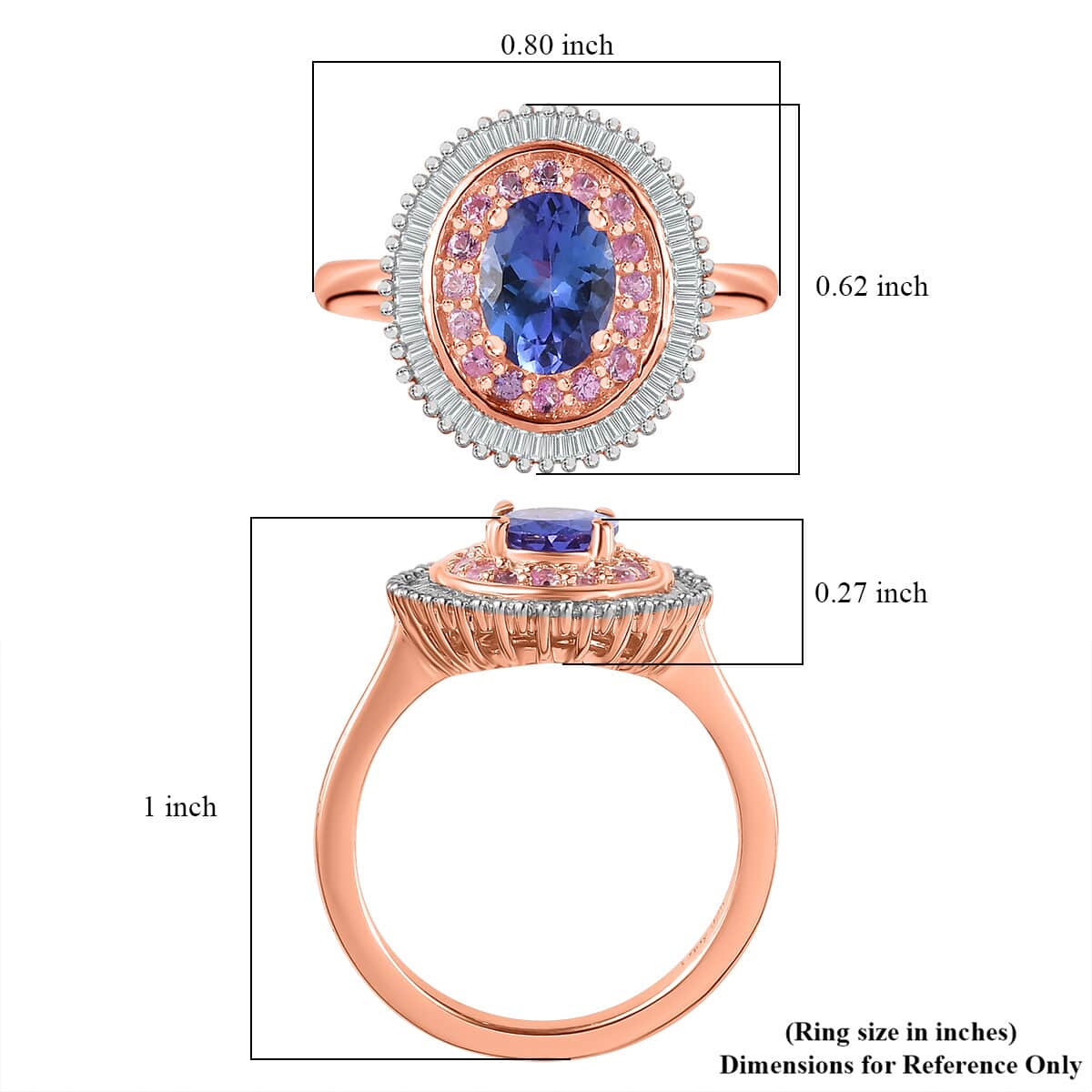 AAA Tanzanite, Madagascar Pink Sapphire and Diamond Double Halo Ring in Vermeil Rose Gold Over Sterling Silver (Size 7.0) 1.50 ctw image number 5