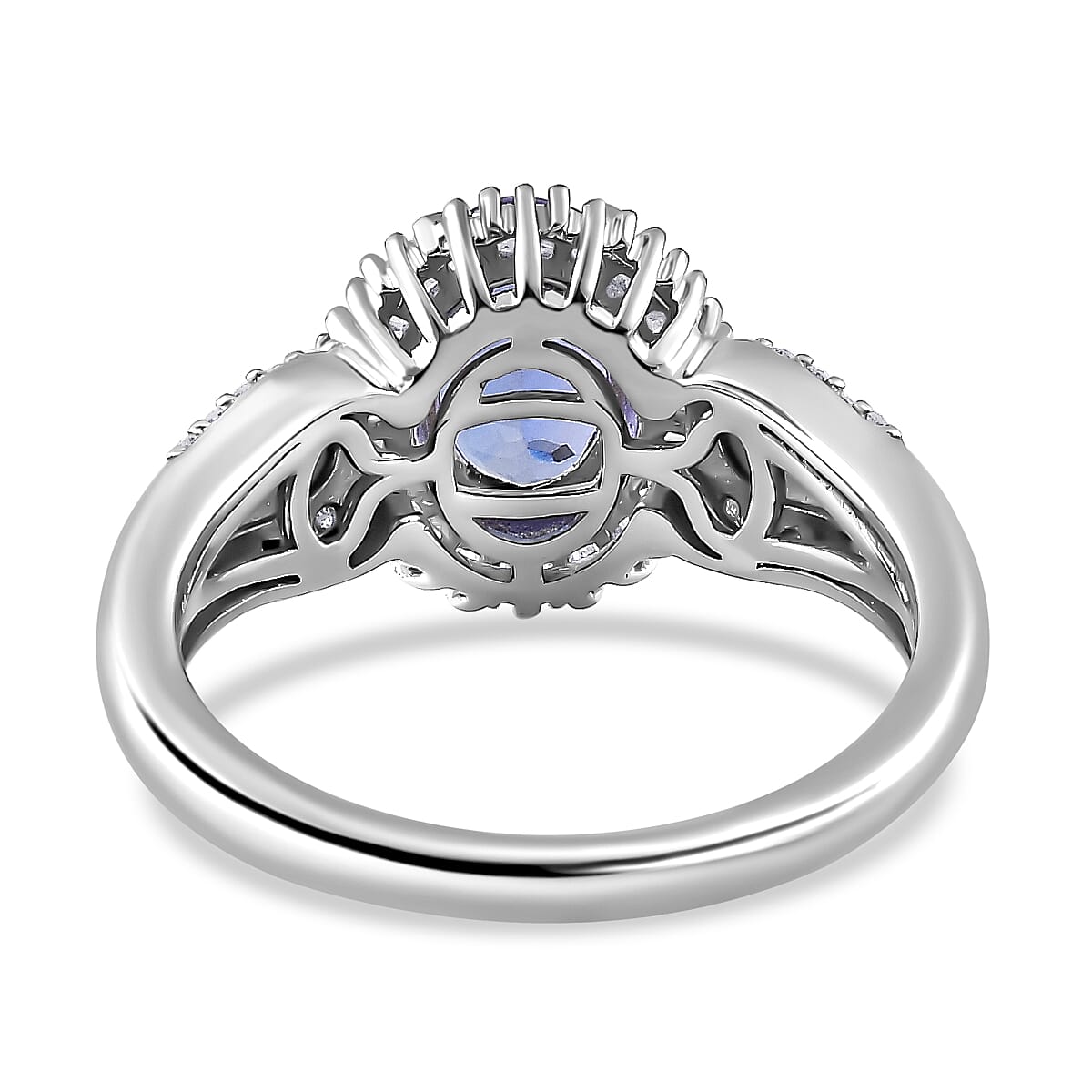 Peacock Tanzanite, Natural Champagne and White Diamond Halo Ring in Platinum Over Sterling Silver (Size 7.0) 1.65 ctw