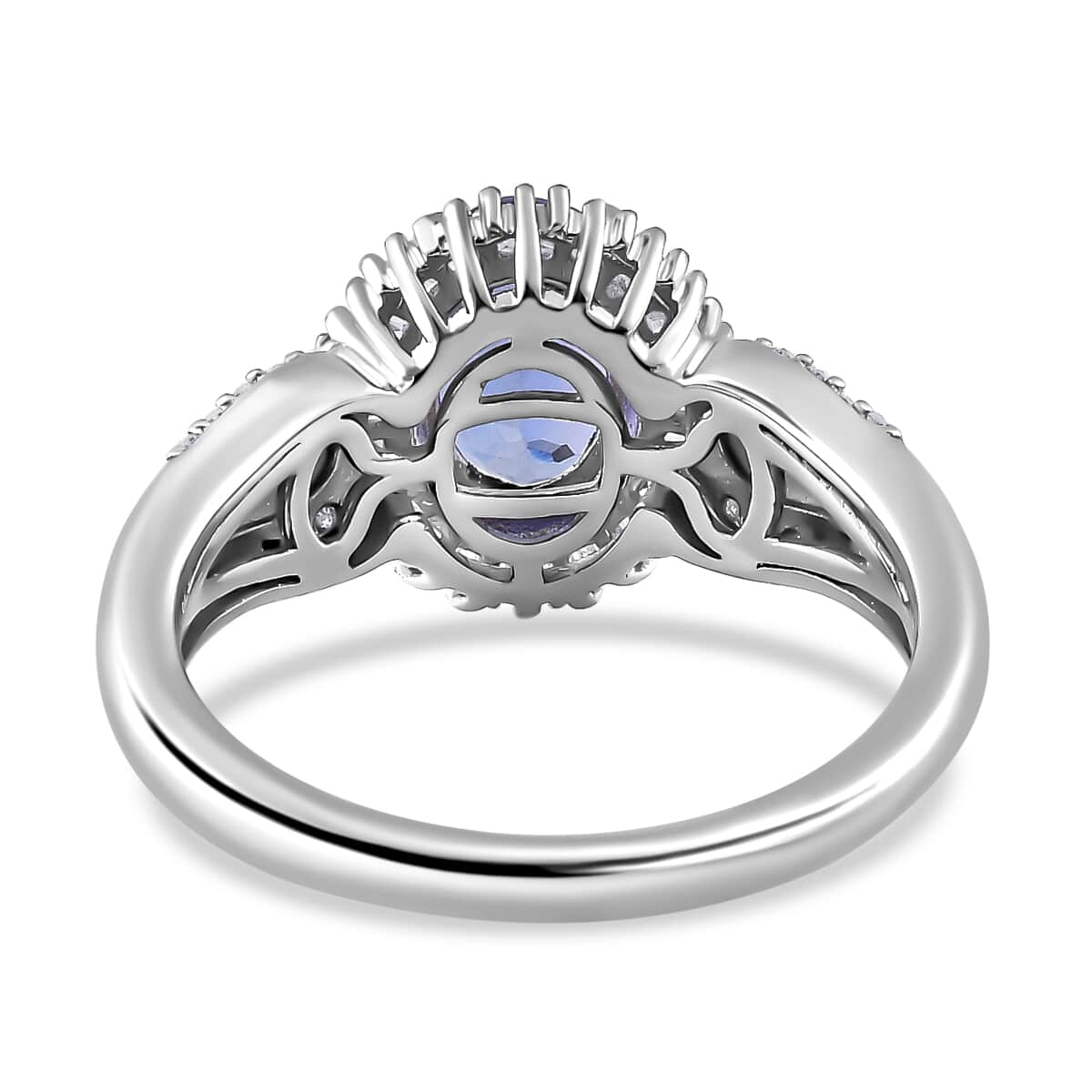 Peacock Tanzanite, Natural Champagne and White Diamond Halo Ring in Platinum Over Sterling Silver (Size 7.0) 1.65 ctw image number 4
