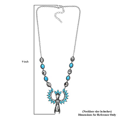 Artisan Crafted White Buffalo and Sleeping Beauty Turquoise Kachina Doll Necklace 18 Inches in Sterling Silver 19.15 ctw