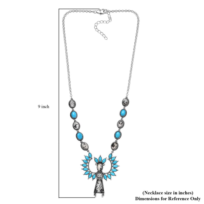 Artisan Crafted White Buffalo and Sleeping Beauty Turquoise Kachina Doll Necklace 18 Inches in Sterling Silver 19.15 ctw