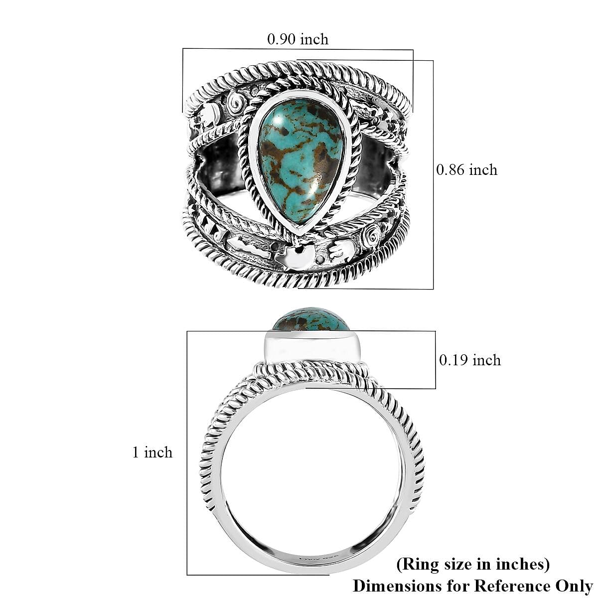 D'Joy Artisan Crafted Sierra Nevada Turquoise Solitaire Ring in Sterling Silver (Size 10.0) 2.90 ctw