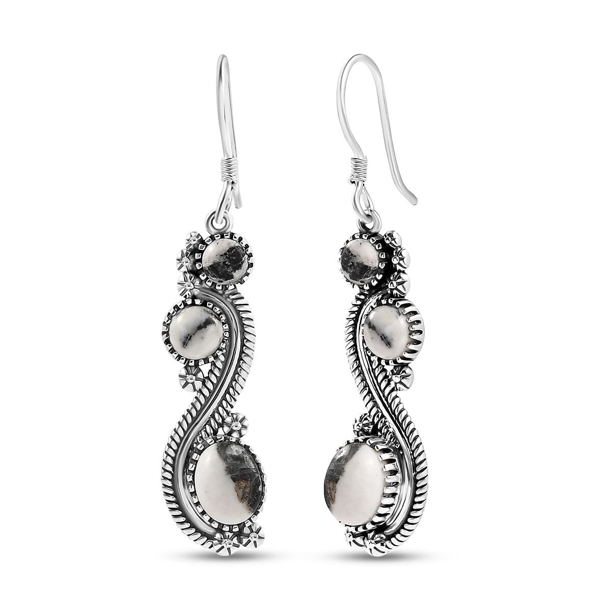 D'Joy Artisan Crafted White Buffalo 7.35 ctw Native American Earrings in Sterling Silver  image number 0