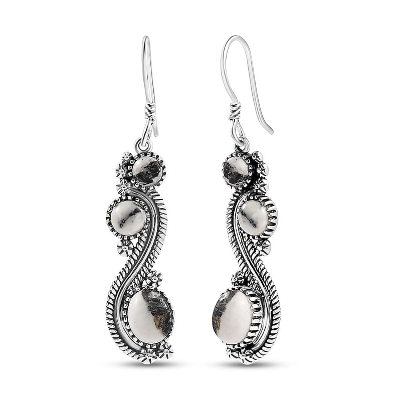 D'Joy Artisan Crafted White Buffalo 7.35 ctw Native American Earrings in Sterling Silver 