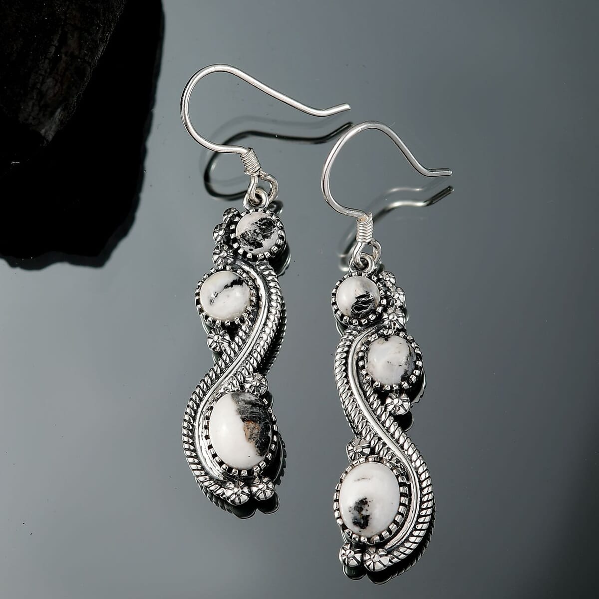 D'Joy Artisan Crafted White Buffalo 7.35 ctw Native American Earrings in Sterling Silver  image number 1