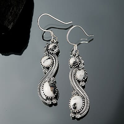 D'Joy Artisan Crafted White Buffalo 7.35 ctw Native American Earrings in Sterling Silver 
