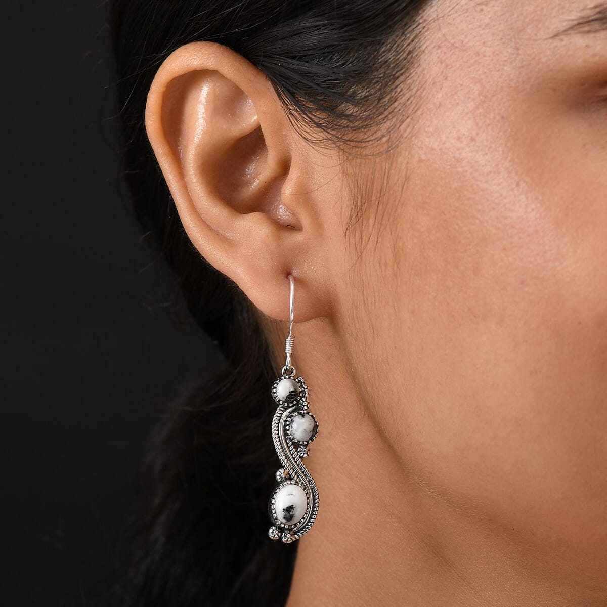 D'Joy Artisan Crafted White Buffalo 7.35 ctw Native American Earrings in Sterling Silver  image number 2