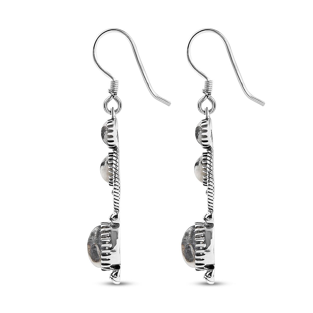 D'Joy Artisan Crafted White Buffalo 7.35 ctw Native American Earrings in Sterling Silver 