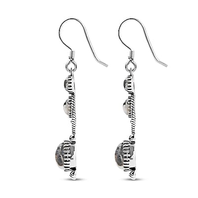 D'Joy Artisan Crafted White Buffalo 7.35 ctw Native American Earrings in Sterling Silver 